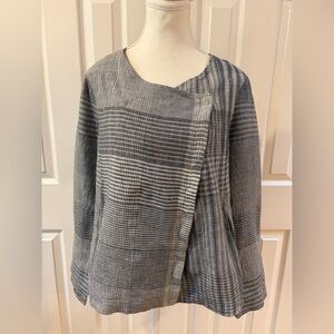 Oska Blue Gray Plaid Linen Lightweight Jacket Size 4/6